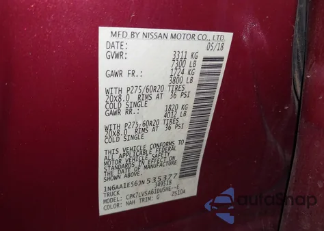 2018 Nissan Titan Sl from USA, damaged, VIN 1N6AA1E56JN535377